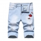 Denim shorts with elastic holes and ground edges KS1201