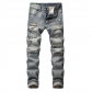 Perforated straight fitting bulletless jeans with multiple tattered men's pants KS305