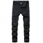 Perforated Black Feng Slim Fit Small Feet Jeans for Men's Skinny Elastic Men's Pants KS8008