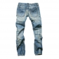 Distressed nostalgic jeans Baby blue straight slim button men's jeans KS8873