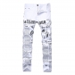 White printed jeans with letters in English printed elastic slim fitting casual men's pants KS9002