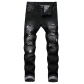 Perforated straight fitting bulletless jeans, tattered men's light denim pants KS958