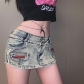 Pear shaped low waisted wash wrap buttocks denim super shorts, pure desire, female niche slimming short skirt A972