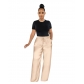 High Elastic Silk Women's Solid Color High Waist Loose Pocket Casual Wide Leg Pants H0297