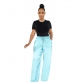 High Elastic Silk Women's Solid Color High Waist Loose Pocket Casual Wide Leg Pants H0297