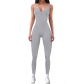 Solid ribbed suspenders with deep V-shaped straps and chest pads for casual yoga jumpsuits H0312