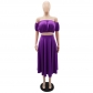 One line collar, bra, high waist, A-line long skirt, spring and summer women's two-piece set YLY10206