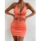 Sexy V-neck hanging neck sleeveless dress with hollowed out pleats and buttocks tied up dress ZY22569