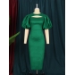 Round neck bubble sleeved women's high waisted dress, long dress, party banquet dress AM220412