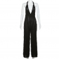 Fashion Wave Pattern Sexy Wrap Chest Strap Solid Color Long Casual Jumpsuit K23Q32931