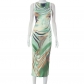Round Neck Casual Sleeveless Painted Print Slim Fit Slim Strap Long Dress C23DS044