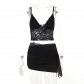 Hanging Neck Lace Perspective Tank Top High Waist Hollow Out Sexy Short Skirt YY23302