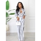 Women's printed striped shirt set two-piece long sleeved loose fitting straight tube AL221