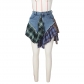 Women's sexy irregular plaid patchwork denim short skirt G0601