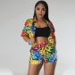 Women's printed fashion casual home short sleeved two-piece set OS6867