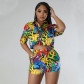 Women's printed fashion casual home short sleeved two-piece set OS6867