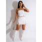 Fashion Women's Solid Color Rope Zipper Sleeveless Short Skirt Set of Two C6552