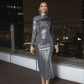 Fashionable sexy dress with sequin patchwork mesh long sleeves DMS31864