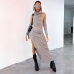 Solid casual long sleeved round neck hooded top slim fitting long skirt set M23ST369