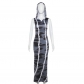 Fashion Hooded Sleeveless Head Abstract Printed Slim Fit Dress K23D33602