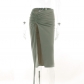 Solid color versatile slim drawstring pleated split skirt XY23282