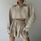 Simple casual slim fitting Polo neck sweater shorts set XY23363