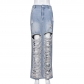 Personalized denim wash pocket split tassel skirt 9488DD