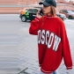 Round neck contrasting letter sweater loose shoulder long sleeved top for women's clothing LS1728