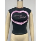 Love stitching embroidery short top with exposed navel T-shirt LS2104