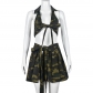Camouflage Set Lace Lapel Wrap Chest Personalized Pleated Open Short Skirt Two Piece Set 9532SD