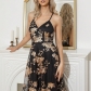 Sexy and Elegant Women's Dress Deep V Embroidered Mesh Sling Long Dress Dress DMV31306-2