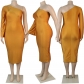 Women's diagonal shoulder long short sleeved slim fitting strapping dress VK2036