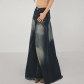 Women's High Waist Zipper Washed Vintage A-line hem Fashion Personalized Denim Skirt Long Dress KJ00572