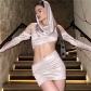 Women's Design Sense Hooded Sexy Hollow Fit Wrap Hip Dress Set K23S32515