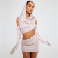 Women's Design Sense Hooded Sexy Hollow Fit Wrap Hip Dress Set K23S32515