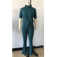 Short sleeved zippered jacket flared pants casual two-piece set L405