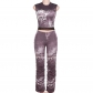 Women's Fashion Round Neck Sleeveless Tank Top Slim Fit High Waist Vintage Pants Set K23S31792