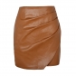 PU wrap buttocks zipper pleated skirt WW5520