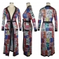 Two piece set of printed cape jacket and pants QM3535