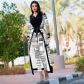Two piece set of printed cape jacket and pants QM3535