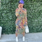 Colorful printed tight fitting long sleeved round neck dress long skirt K23DS340