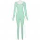 Long sleeved solid color slim fitting high waisted sports jumpsuit K23Q33503
