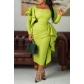 Solid square neckline pleated long sleeved dress BN312