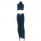 Women's high neck small vest sexy open navel long skirt two-piece set S3211591W