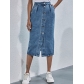 Fashionable high waisted single breasted denim half length skirt M-30592