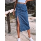 Irregular split button denim high waisted half length skirt YXG30291