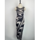 Black and white striped gradient sexy slim fitting waist wrap buttocks tight fitting dress WDS230516