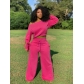 Casual Set Solid Long Sleeve Plush Loose Pants Two Piece Set W0249