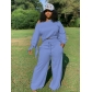 Casual Set Solid Long Sleeve Plush Loose Pants Two Piece Set W0249