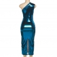 Slanted Shoulder Sleeveless Bright Long Fit Dress K22D25263